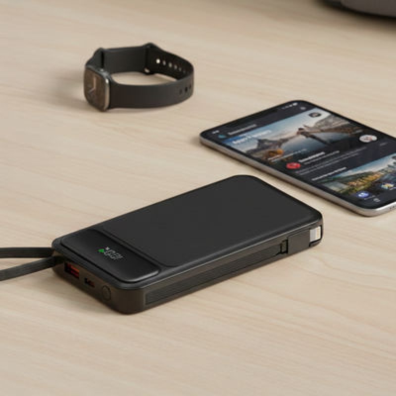 MediaRange Powerbank 10.000mAh with integrated charging cables and LC-Display, USB-C Power Delivery and Quick Charge