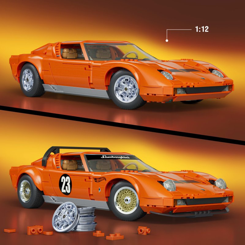 Mattel Brick Shop Hot Wheels ’71 Lamborghini Miura P400 SV Building Toy Kit (1523 Pieces), for Collectors