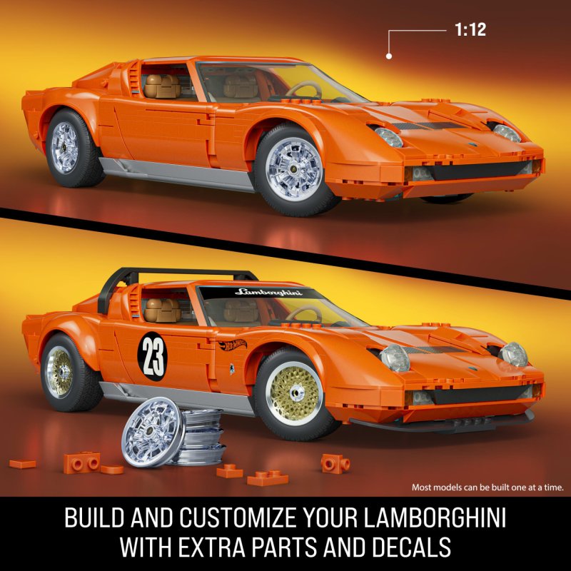 Mattel Brick Shop Hot Wheels ’71 Lamborghini Miura P400 SV Building Toy Kit (1523 Pieces), for Collectors