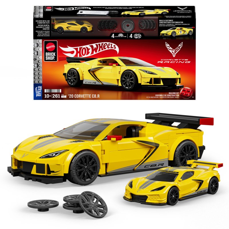 Mattel Brick Shop Hot Wheels ’20 Corvette C8.R Building Toy Kit (261 Pieces), for Collectors