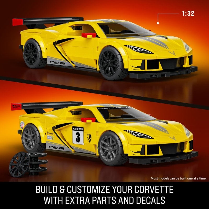 Mattel Brick Shop Hot Wheels ’20 Corvette C8.R Building Toy Kit (261 Pieces), for Collectors