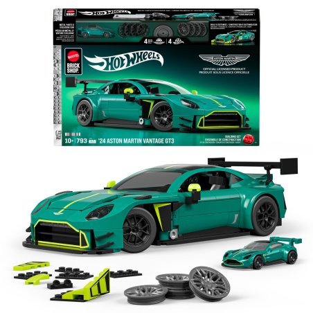 Mattel Brick Shop Hot Wheels ’24 Aston Martin Vantage GT3 Building Toy Kit (793 Pieces), for Collectors
