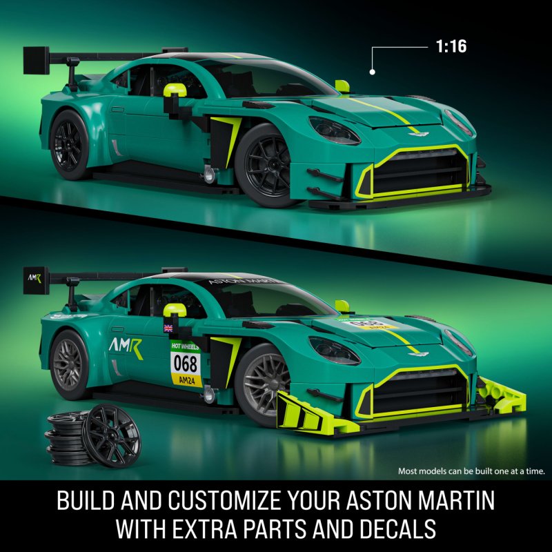 Mattel Brick Shop Hot Wheels ’24 Aston Martin Vantage GT3 Building Toy Kit (793 Pieces), for Collectors