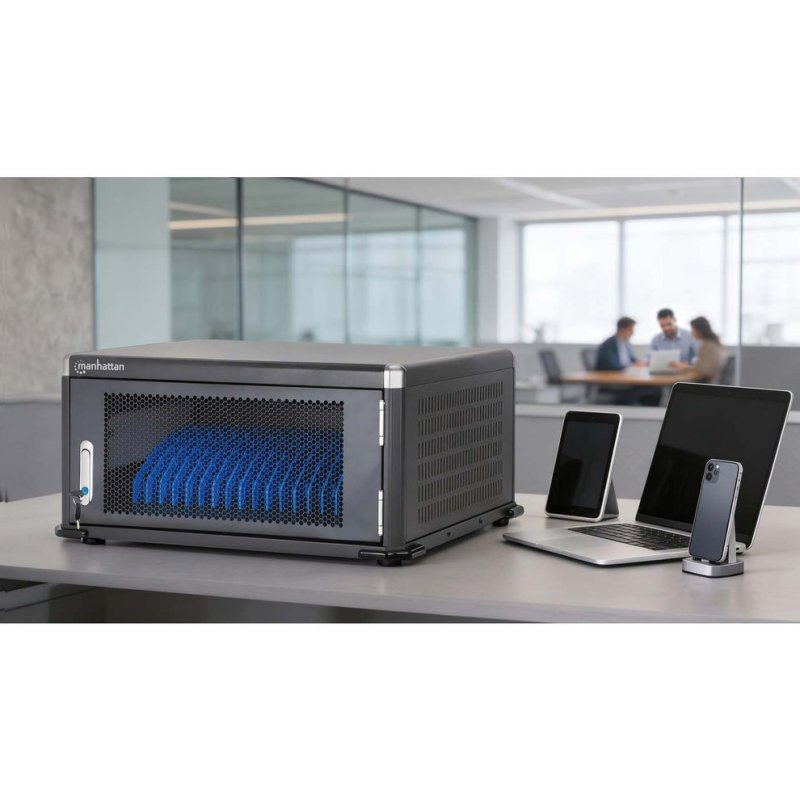 Manhattan Chariot de charge (armoire) 20 ordinateurs portables (jusqu’à 16"), charge via adaptateurs secteur (EU)