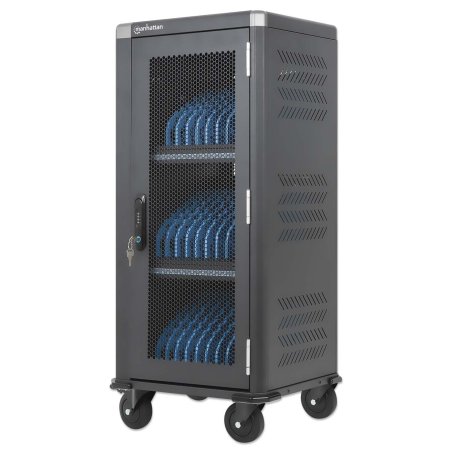 Manhattan iPad to 13 MacBook Air to 13 & Chromebook 14 30-bay Charging Trolley/Cart via USB-C (30W) Also other