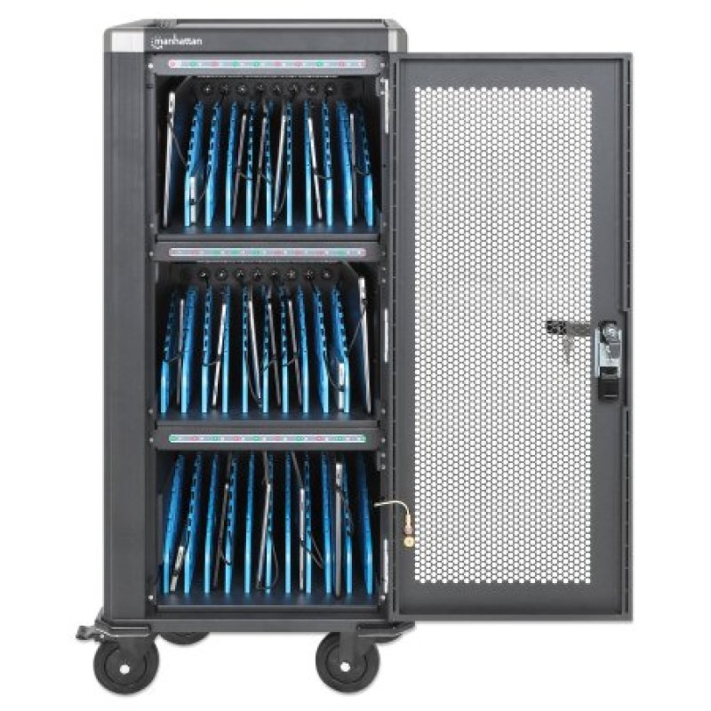 Manhattan iPad to 13 MacBook Air to 13 & Chromebook 14 30-bay Charging Trolley/Cart via USB-C (30W) Also other
