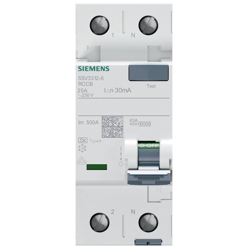 Siemens FI-Schalter 2x25A 5SV33126 Typ A 25A 1 N-pol 30mA 230V 2TE