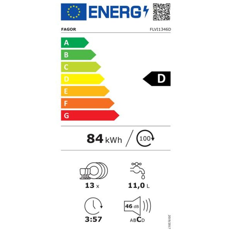 Lave-linge intégrable front 8Kg, 1400Trs, moteur induction, classe A, 1 *