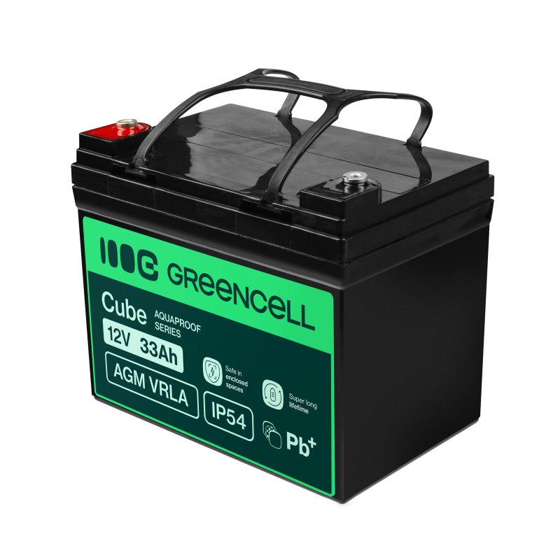 Green Cell Cube AGM VRLA IP54 12V 33Ah maintenance-free battery for lawnmowers, scooters, boats and wheelchairs