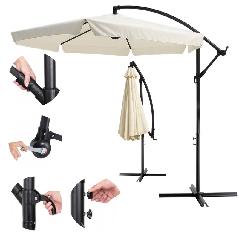 Gartenparasol Black Forest mit Seitenpaneelen, Großer 3m Beiger Schirm