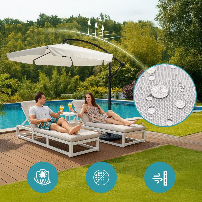 Extralink Black Forest Garden Umbrella with Side Panels, Large 3m Beige Cantilever Parasol d'aire de jeux cantilever