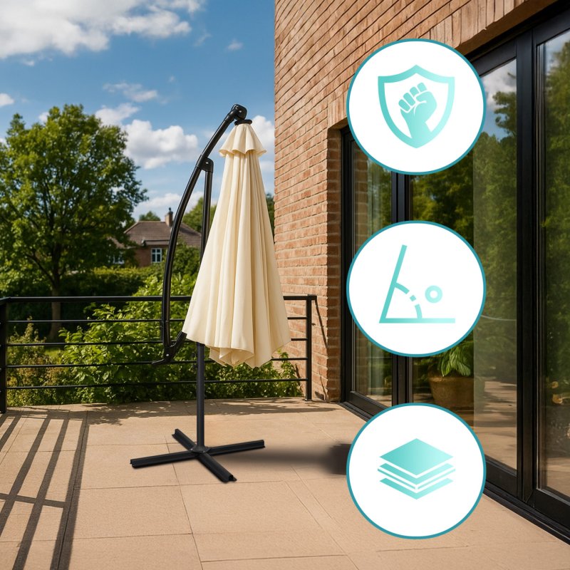 Gartenparasol Black Forest mit Seitenpaneelen, Großer 3m Beiger Schirm