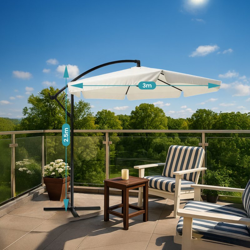 Extralink Black Forest Garden Umbrella with Side Panels, Large 3m Beige Cantilever Parasol d'aire de jeux cantilever