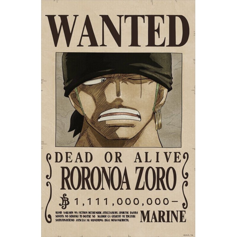 One Piece 3D Poster Wanted Roronoa Zoro 38 x 58 cm