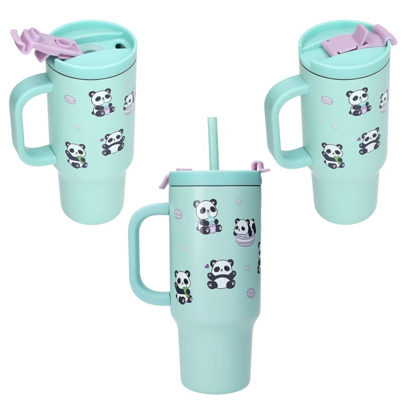 PENFection - To Go Cup With Straw - PANDA - Turquoise - 470 ml