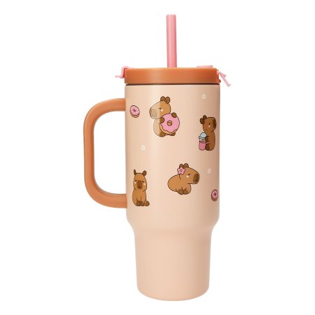 PENFection - To Go Cup with Straw - CAPYBARA - Beige-Brown - 470 ml