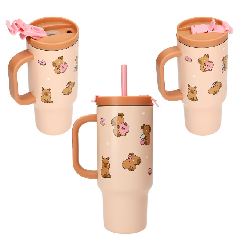 PENFection - To Go Cup with Straw - CAPYBARA - Beige-Brown - 470 ml