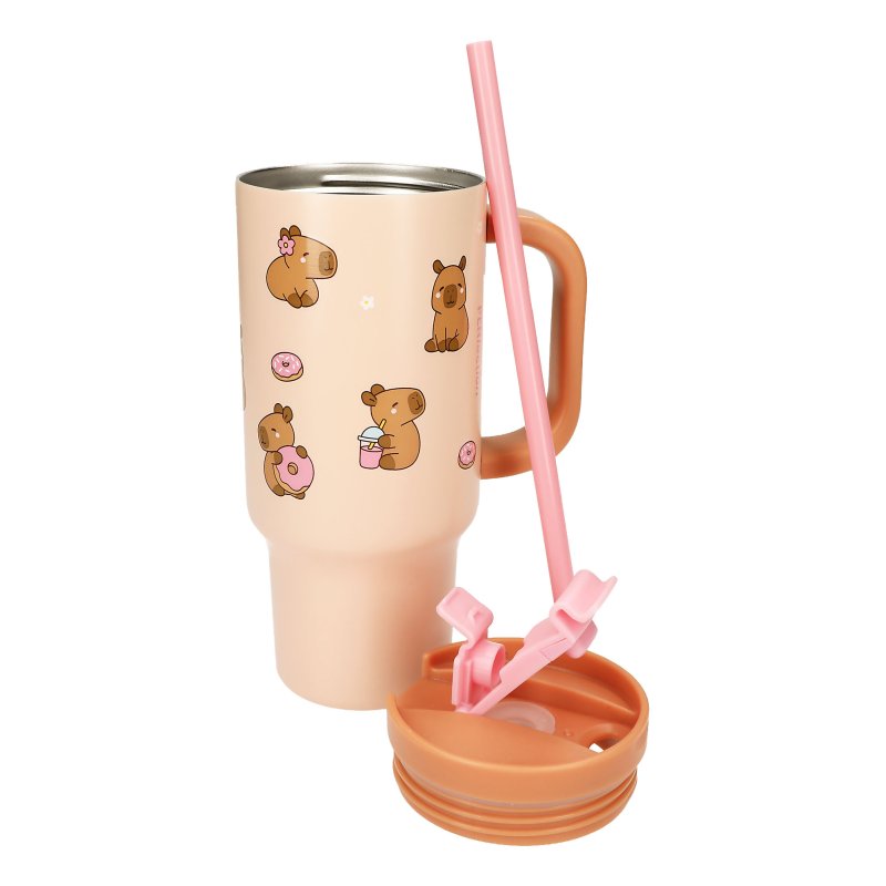 PENFection - To Go Cup with Straw - CAPYBARA - Beige-Brown - 470 ml