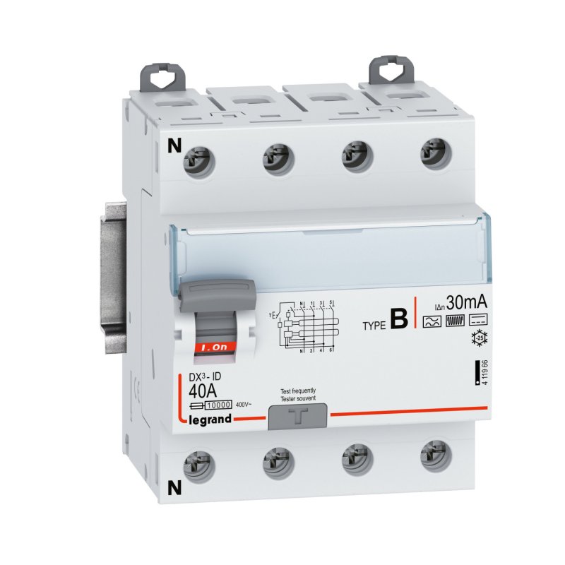 Legrand 411966 DX3 Fi-Schalter 40A 4-polig 30mA Typ B 400VAC N-links 4TE