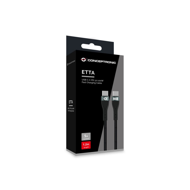 Conceptronic ETTA01B12 câble USB USB 2.0 1,2 m USB C 0,48 Gbit/s 100 W Noir