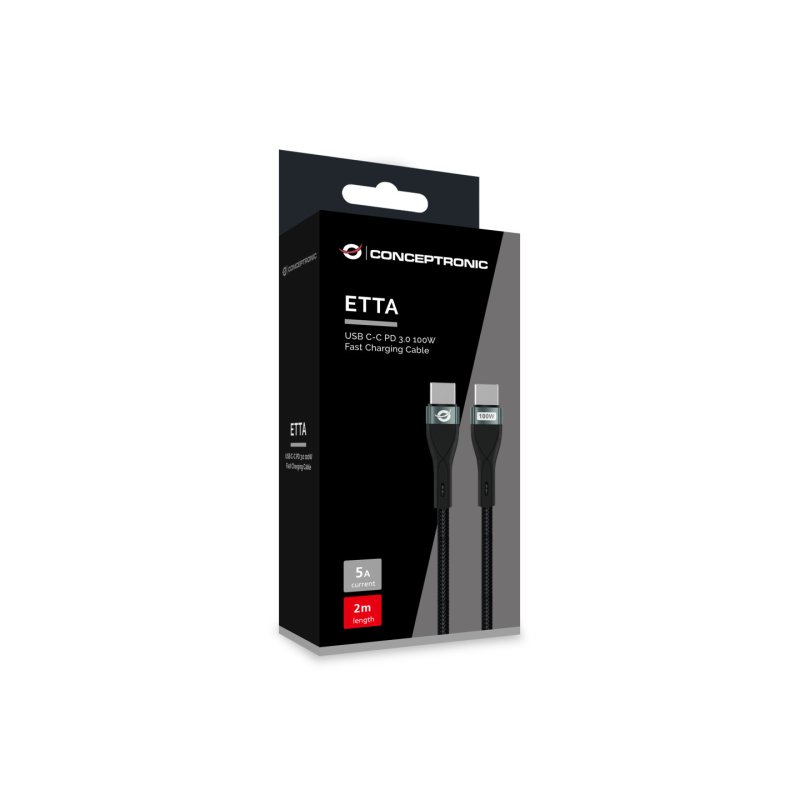 Conceptronic ETTA01B20 câble USB USB 2.0 2 m USB C 0,48 Gbit/s 100 W Noir