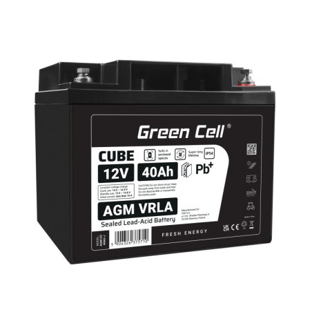 Green Cell CUBE AGM IP54 battery 12V 40Ah VRLA fleece maintenance-free lead battery for camper van t