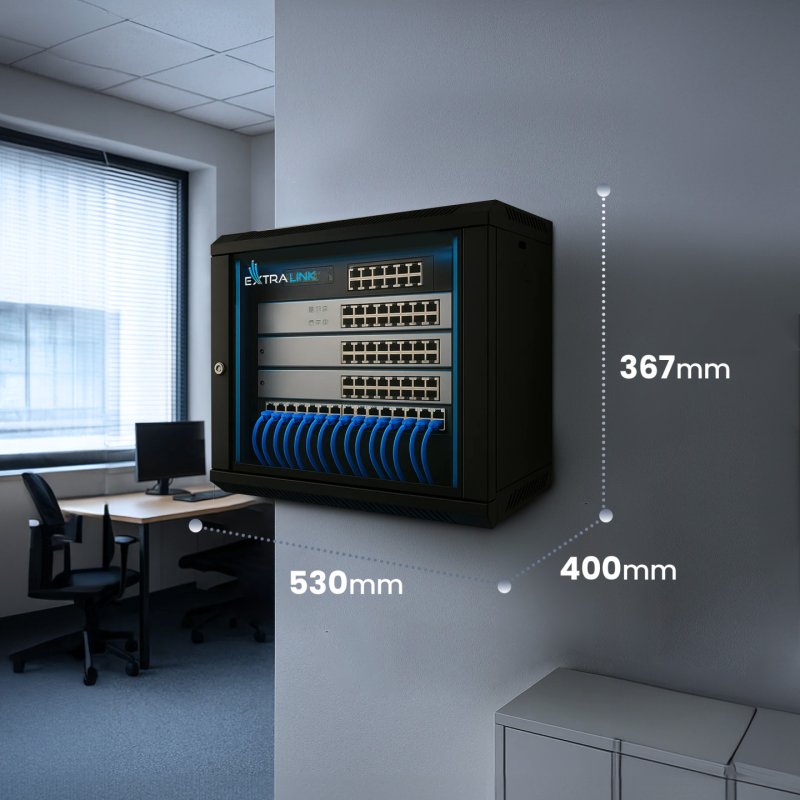 Extralink LITE 6U 530X400 WALL-MOUNTED RACKMOUNT CABINET BLACK Freestand/Wall/Floor mounted rack