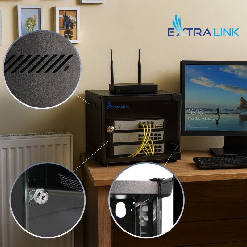 Extralink LITE 4U 10 280X310 WALL-MOUNTED RACKMOUNT CABINET BLACK Freestand/Wall/Floor mounted rack