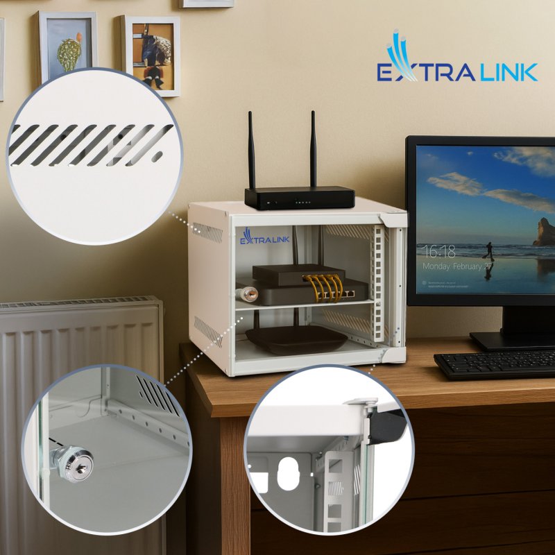 EXTRALINK LITE 6U 10" 280X310 WALL-MOUNTED RACKMOUNT CABINET GRAY
