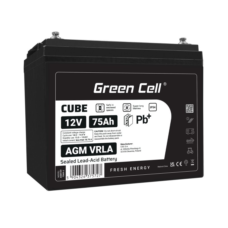Green Cell AGM12V75AH-J Batterie de l'onduleur Sealed Lead Acid (VRLA) 12 V 75 Ah