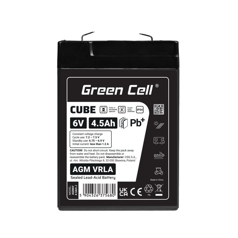 Green Cell CUBE AGM IP54 6V 4Ah VRLA Battery Gel deep cycle scooter mower boat barge mower tractor fishing boat