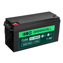 Green Cell Cube AGM VRLA IP54 12V 250Ah maintenance-free battery for campers, photovoltaics, solar panels, boats