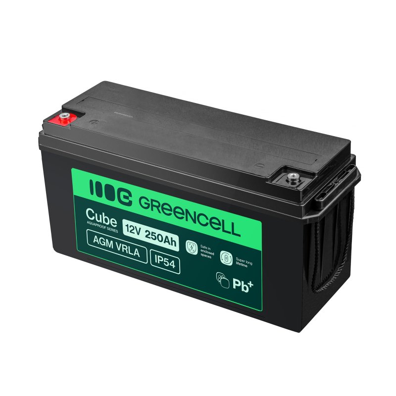 Green Cell Cube AGM VRLA IP54 12V 250Ah maintenance-free battery for campers, photovoltaics, solar panels, boats