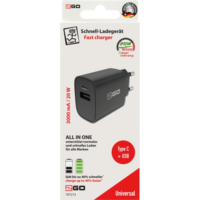 2GO 797273 mobile device charger Universal Black AC Fast charging Indoor