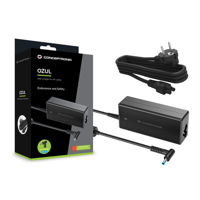 Conceptronic OZUL11BE 65W Charger for HP Laptop, 4.5 × 3.0 mm DC Connector, 19.5V