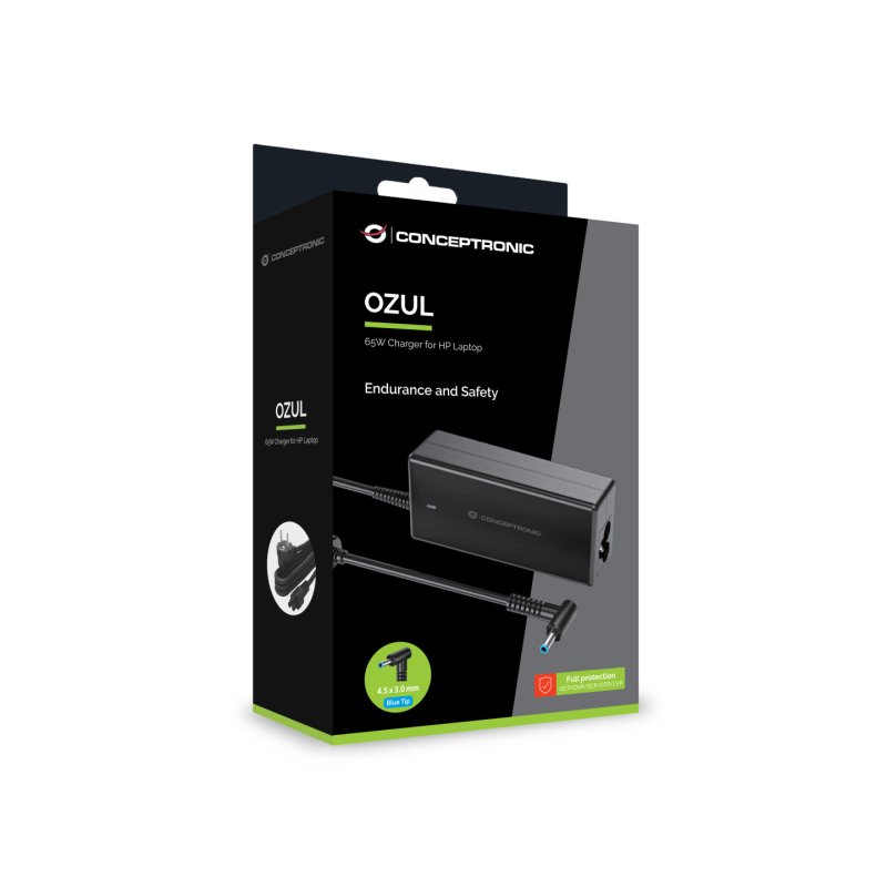 Conceptronic OZUL11BE 65W Charger for HP Laptop, 4.5 × 3.0 mm DC Connector, 19.5V
