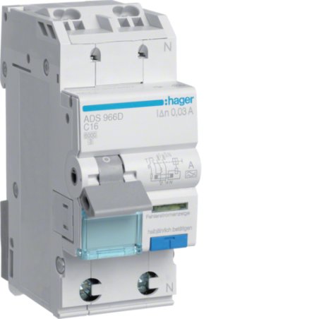Hager Fi-LS 1P N 6kA C-16A 30mA ADS966D ** Typ A QuickConnect