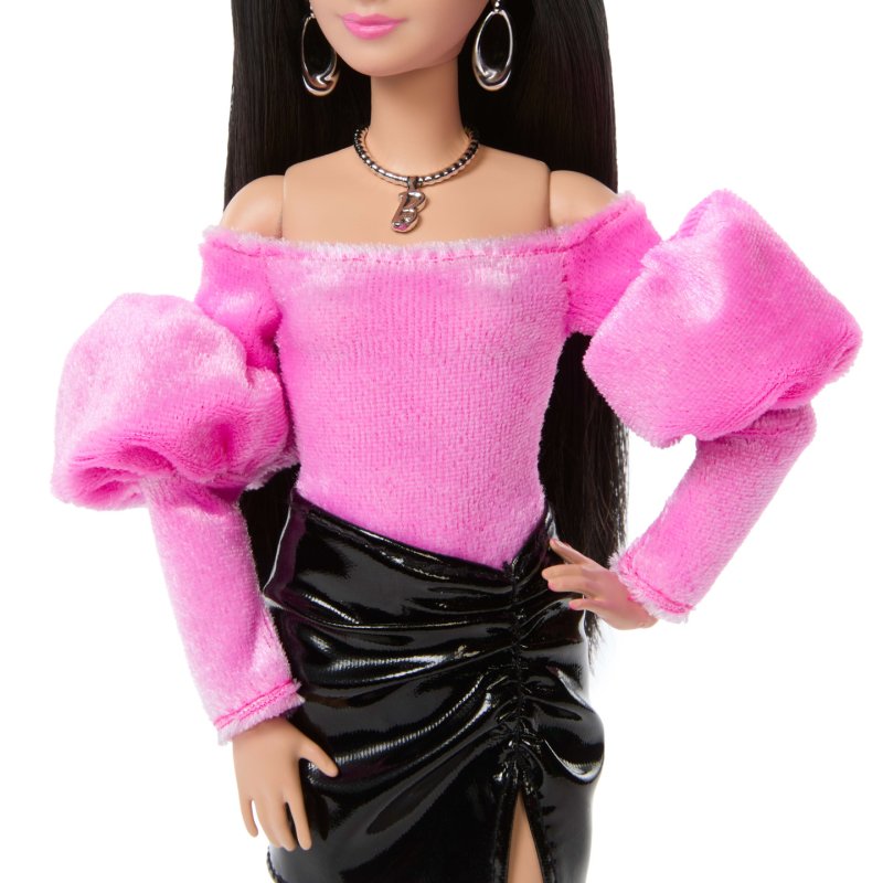 Barbie Deluxe Style Doll 13 in Pink Barbiecore Top with Glossy Mini Skirt and Black Hair