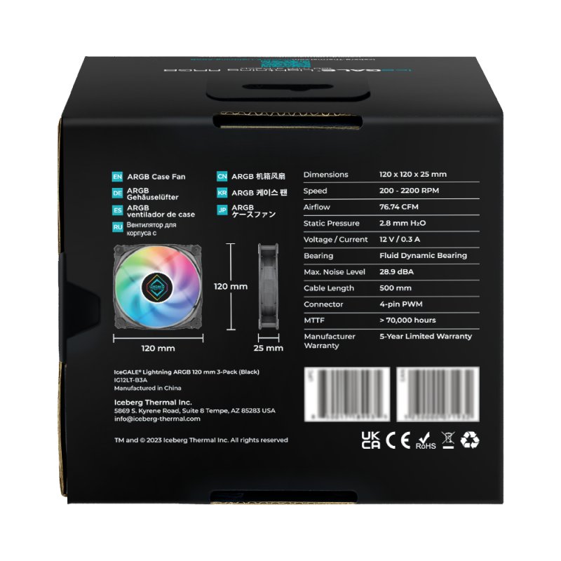 K ICEBERG THERMAL IceGALE Lightning ARGB Gen2.0 120mm (3 Pack)