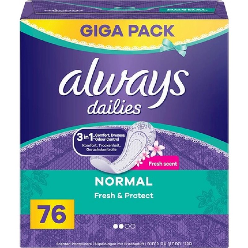 Always Dailies Fresh & Protect Normal Damen Liners with Scent and Absorbent Core 76 Count - Giga Pack