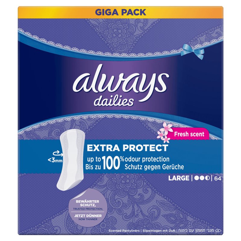 Always Extra Protect Large Fresh Panty Liners 64 Count
