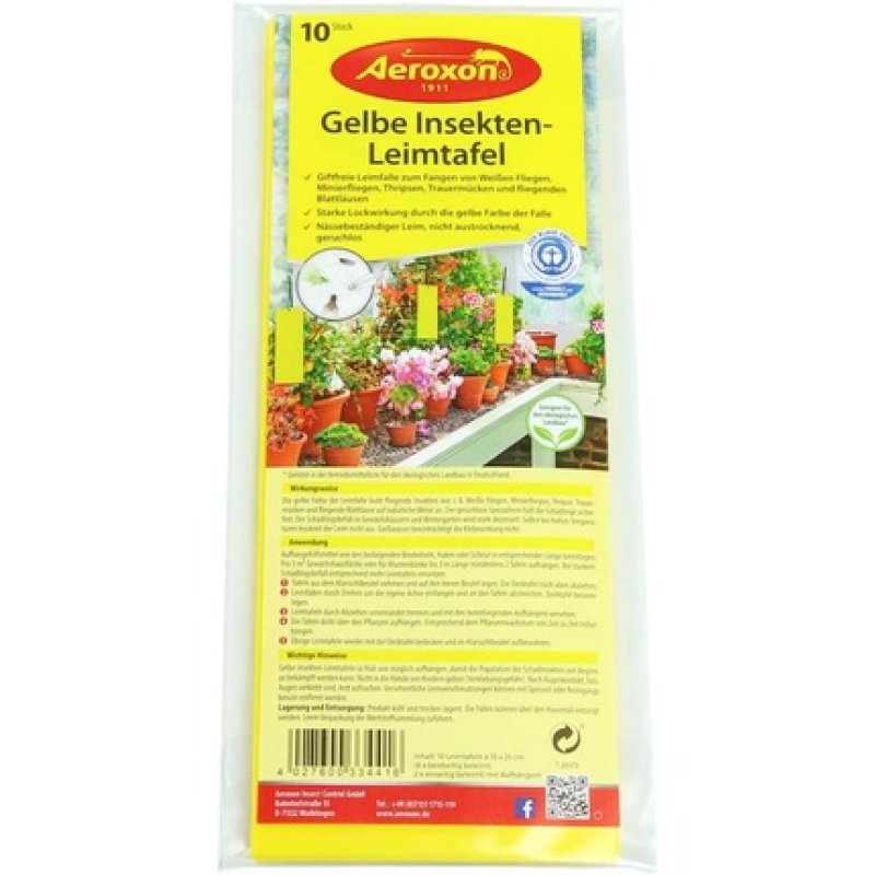 Aeroxon Yellow Insects Glue Board - 10 Piece Set - 10x25cm Size - Works Against