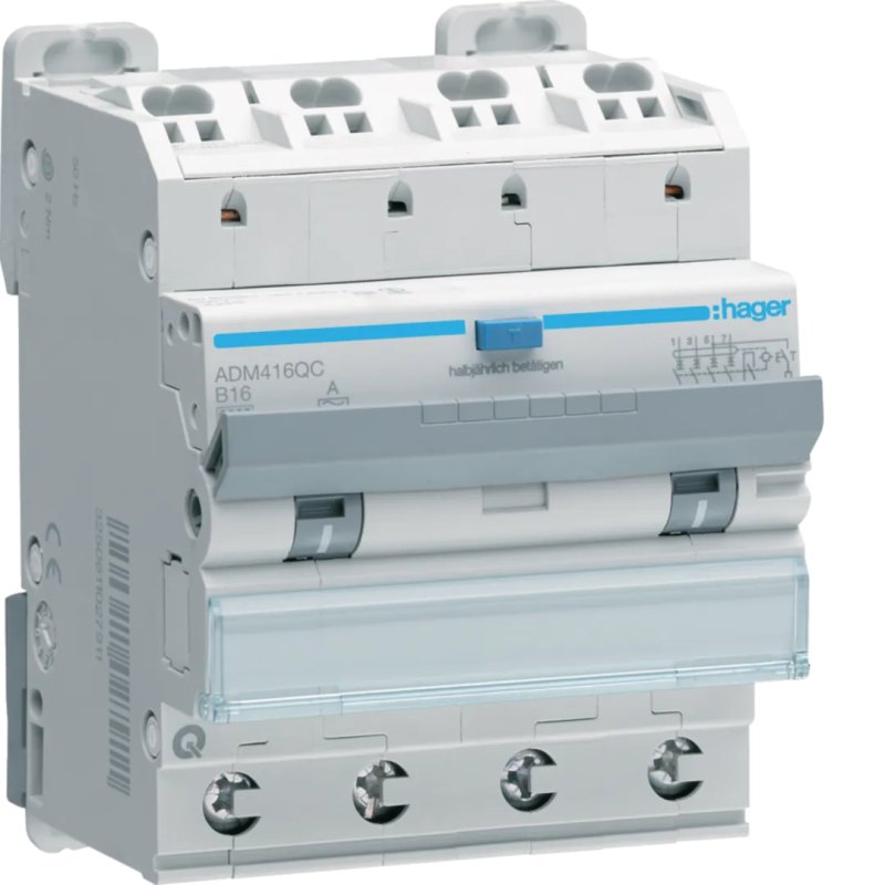 HAGER ADM416QC FI-LS 4P 6kA B-16A 30mA Typ A QC/QB (ADM416QC)