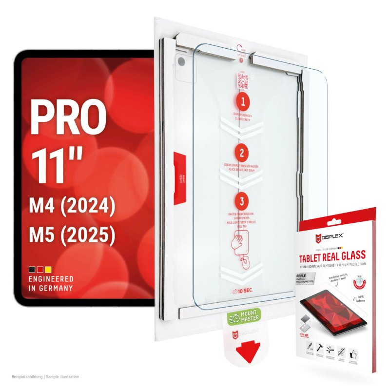 Displex Tablet Real Glass (10H) for Apple iPad Pro 11'' (2024/2025), MountMaster, engineered in Germany
