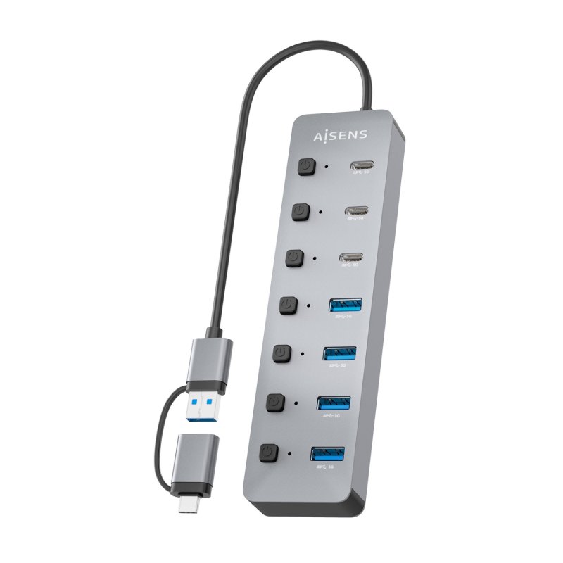 AISENS ASUC-8P043-GR interface hub USB 3.2 Gen 1 (3.1 Gen 1) Type-A 5000 Mbit/s Grey