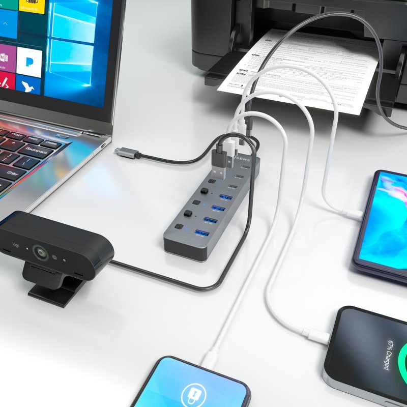 HUB AISENS USB3.2 Gen2 10G USB-C-4xUSB-A 3xUSB-C 1xUSB-C PD3.0 100W 30CM