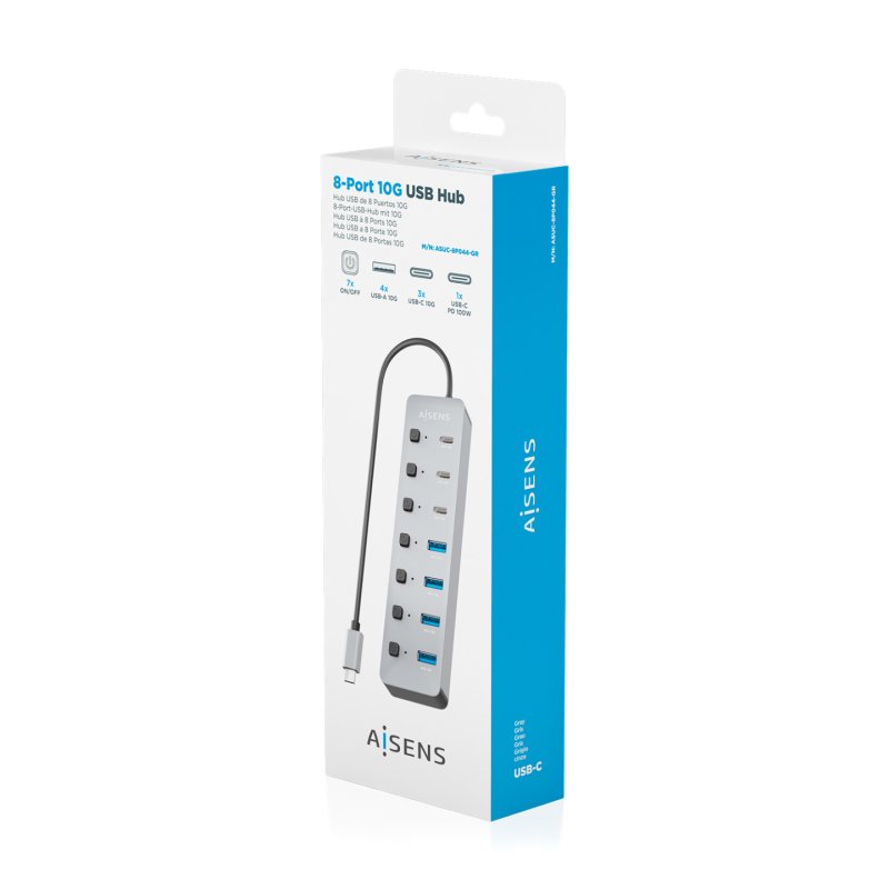AISENS ASUC-8P044-GR hub & concentrateur USB 3.2 Gen 2 (3.1 Gen 2) Type-C 10000 Mbit/s Gris
