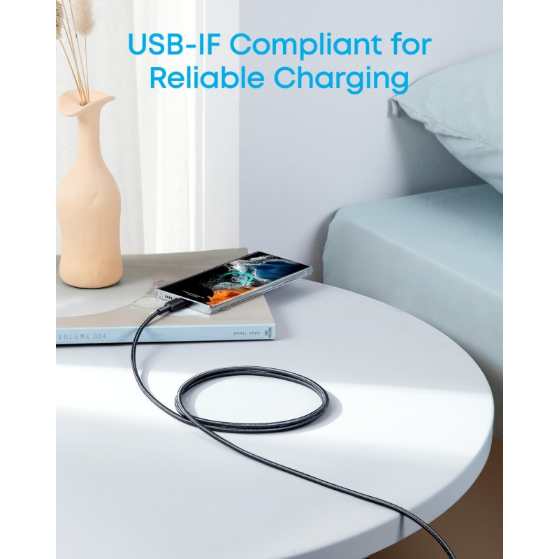 CABLE ANKER 322 USB-C A USB-C 3FT TRENZADO NEGRO