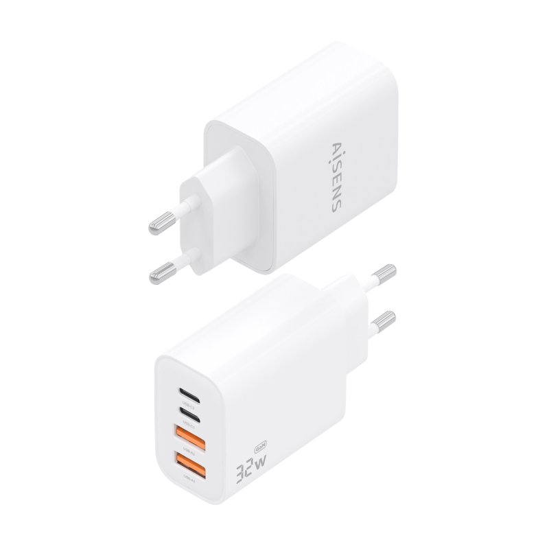 CARGADOR AISENS GaN 32W 2xUSB-C PD3.0 2xUSB-A BLANCO
