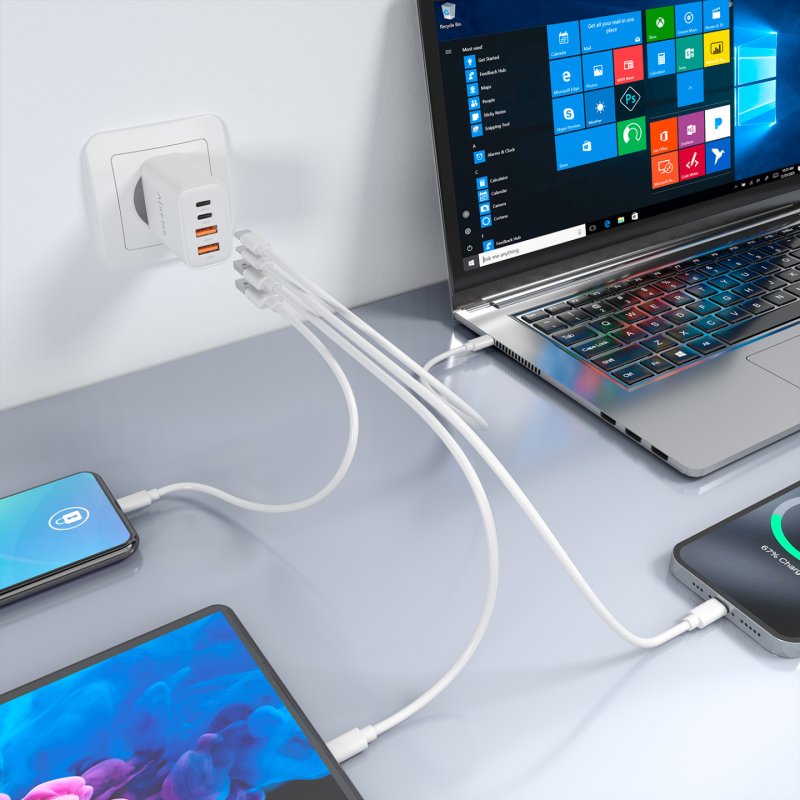 CARGADOR AISENS GaN 32W 2xUSB-C PD3.0 2xUSB-A BLANCO